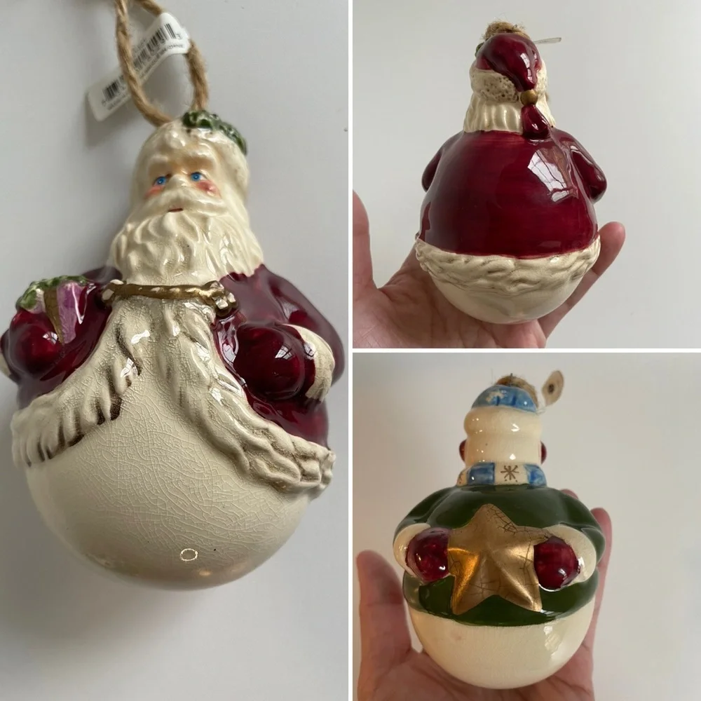 Department 56 Santa and Snowman‎ Ceramic ornaments 4” Round Belly